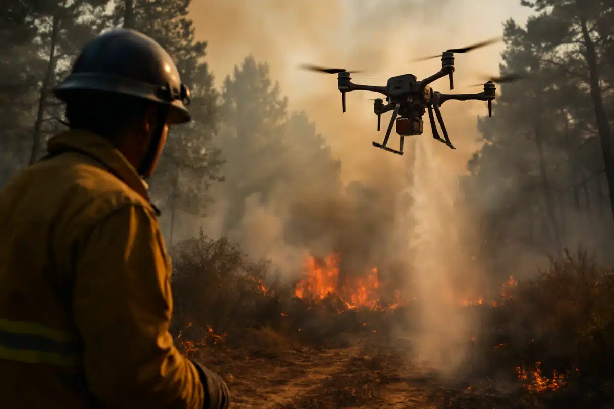 Utilisation des drones pour la lutte anti incendie en détectant et surveillant les incendies rapidement.