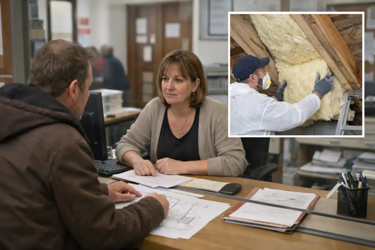 Conseillère discutant devis de rénovation pendant pose d'isolation